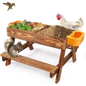 Chicken Picnic Table, Chicken Feeder No  Handmade Carbonized Wooden, Large DIY Chicken Feeder Kit,  Bird, Duck &  Feeders, Mesh Bottom Keep  Fresh and Dry Easy to Clean and Fill