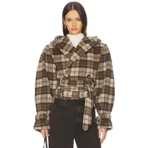 AFRM The Crop Trench Jacket in Brown & Tan