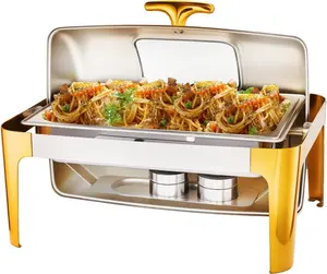 ROVSUN 9QT Chafing Dishes for Buffet, Roll Top Chafing Dish Buffet Set with Glass Window [Elegant Gold and Silver Colors], Chafers and Buffet Warmers Sets for Parties Weddings Catering Events