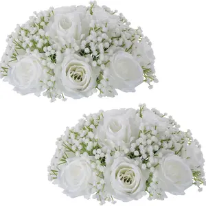 2pcs Decorative Artificial Baby Breath Flower Balls, Faux Rose Flowers Arrangement Bouquet Wedding Centerpieces Event Party Table Home Decor Room Decoration