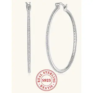 S925 Sterling Silver Hoop Earrings, 2024 New Style Fashion Synthetic Moissanite Jewelry for Party, Daily Clothing Decor, Trendy All-match & Exquisite Jewelry for Birthday Gift
