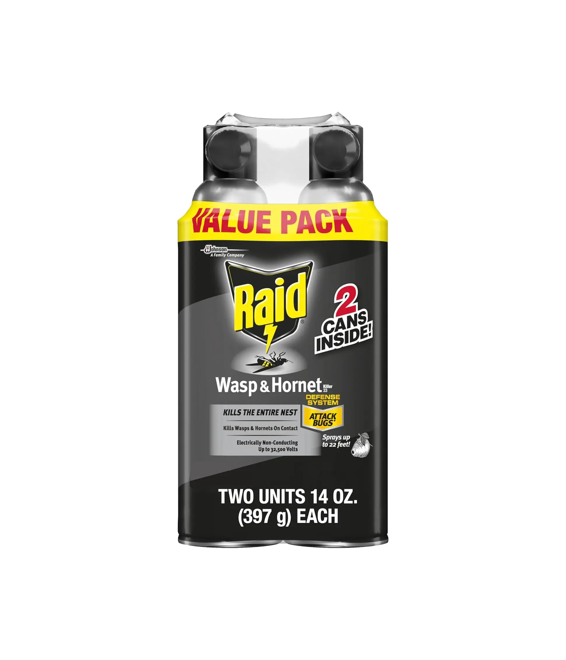 Raid Wasp & Hornet Killer Spray, Bug Killer Kills the Entire Nest, 14 Oz, 2 Count Raid Wasp & Hornet Killer Spray, Bug Killer Kills the Entire Nest, 14 Oz, 2 Count