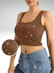 High Stretch Sports Bra for Women – Breathable Glitter Gold Silver Thread Yoga Gym Bra Stylish Workout Top
