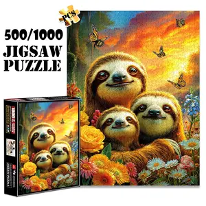 1pc 1000 piece adult puzzle 70x50cm Three Sloths in a Flower - Filled Glade with Butterflies500 pieces of paper jigsaw puzzle, suitable for adults and families, large-scale DIY puzzle interactive