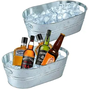2 Pack Galvanized Tub Ice Bucket Large Metal Drink Buckets for Parties  Beverage Tub with Carry Handles for Champagne   Cooling for Mimosa Bar Supplies 3 Gallon