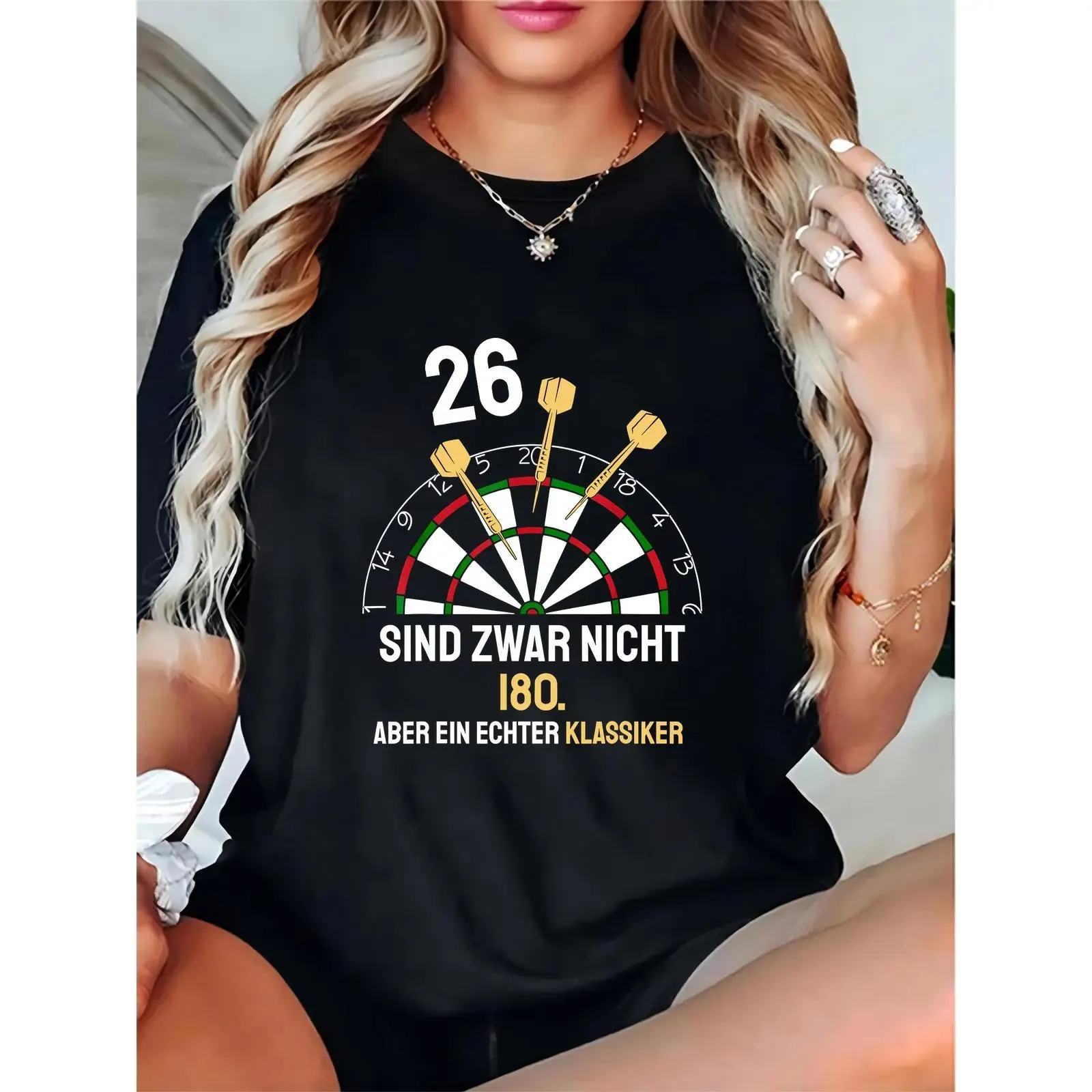 Women's Funny Darts Graphic T - Shirt, Casual Dartboard & Darts Tee for Women, Ideal for Dart Game Nights, Sports Enthusiasts & Casual Daily Wear