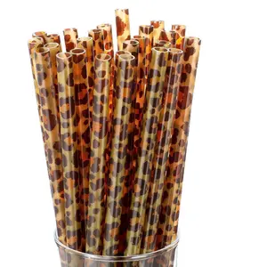 Reusable Leopard Print PP Hard Plastic Drinking Straws Bulk Set for Parties Events Kitchen Disposable Straws Wholesale