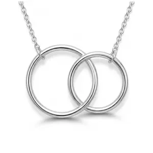 Interlocking Circles Necklace for Women by Ginger Lyne | White Gold over Sterling Silver Adjustable Chain 18-20" Linked Dual Ring Pendant for Her | Romantic Gift for Wife or Girlfriend