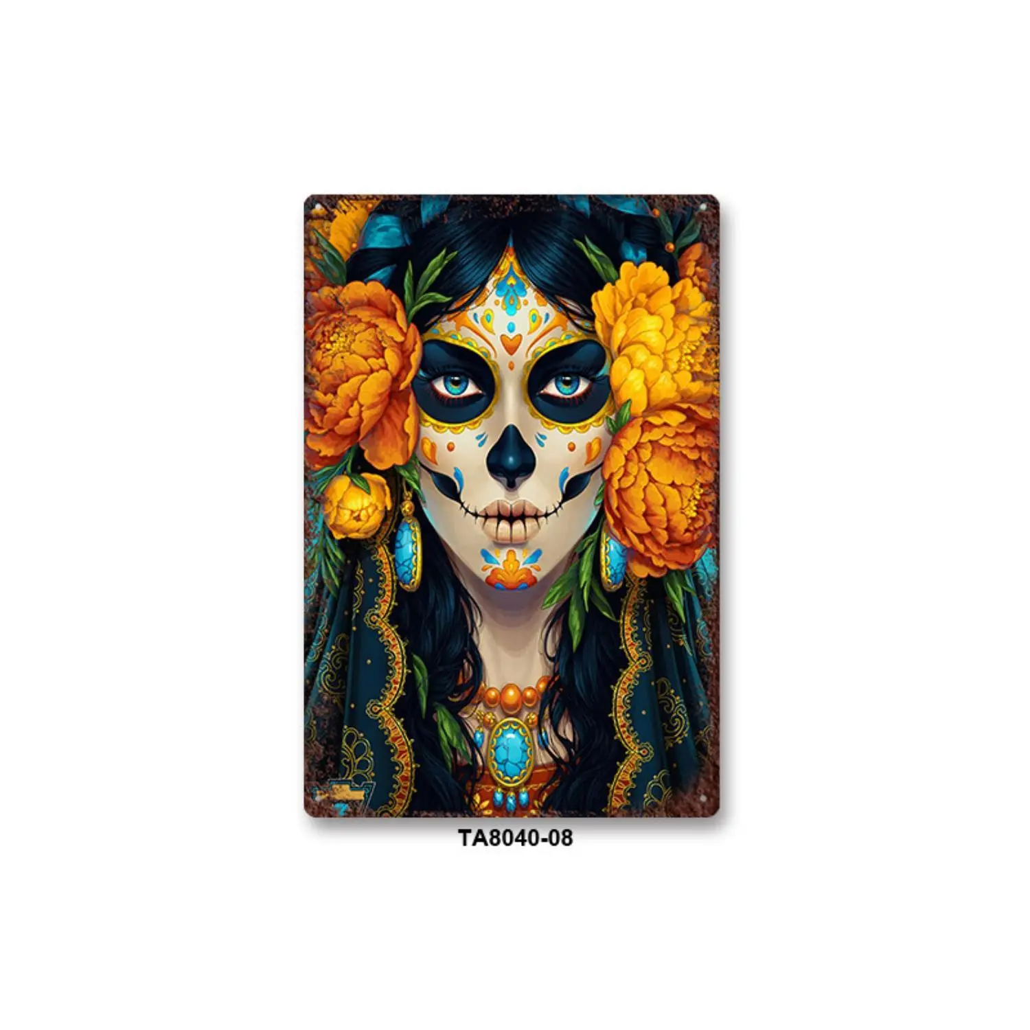 Spooky Day of the Dead Plaque Rustic Tin Wall Ornament 8x12 Inch Perfect Gothic Decor and Horror Fan Gift