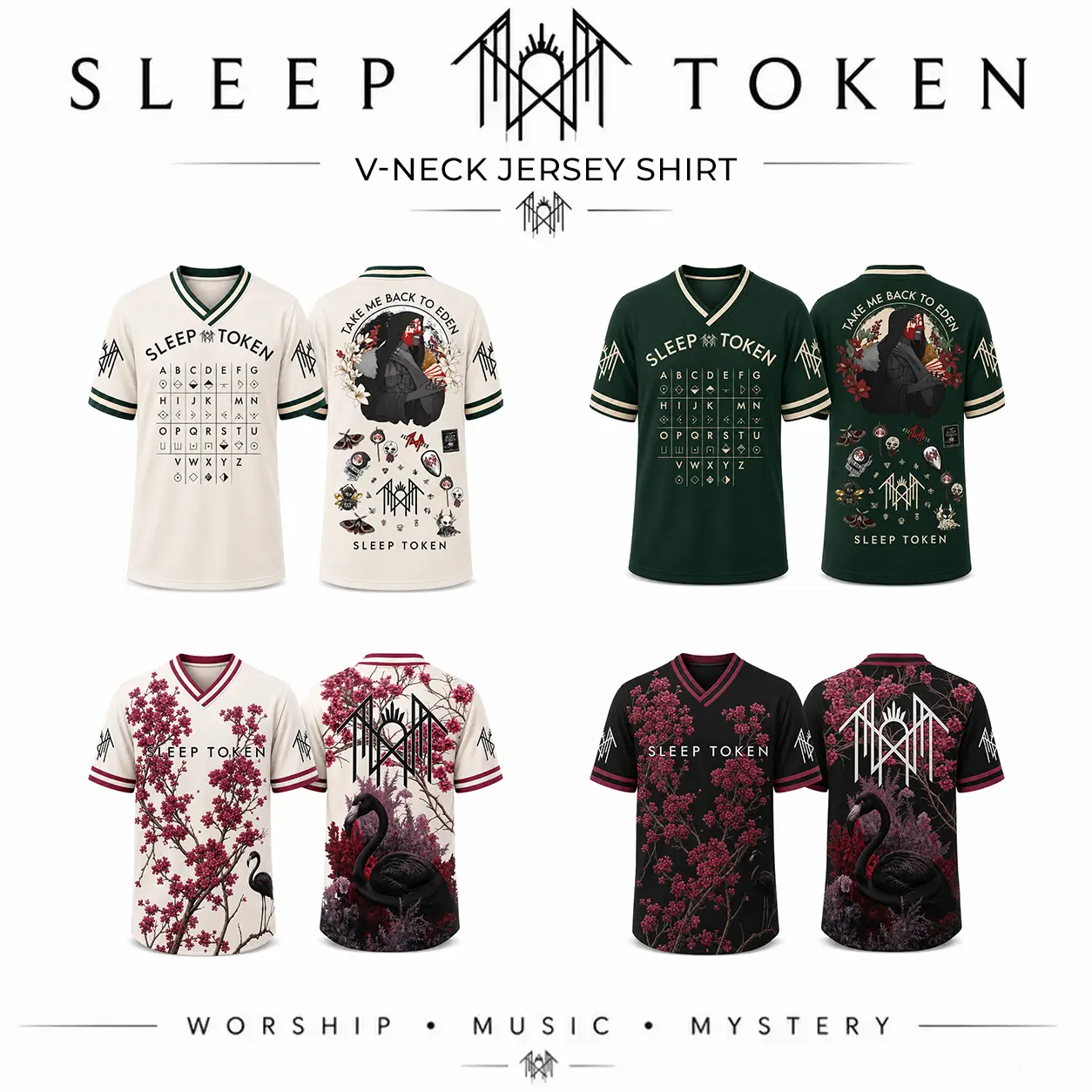 Sleep Token V-Neck Jersey Shirt, Take Me Back To Eden Inspired Graphic Jersey, Front & Back Print, Gothic Alternative Unisex Shirt