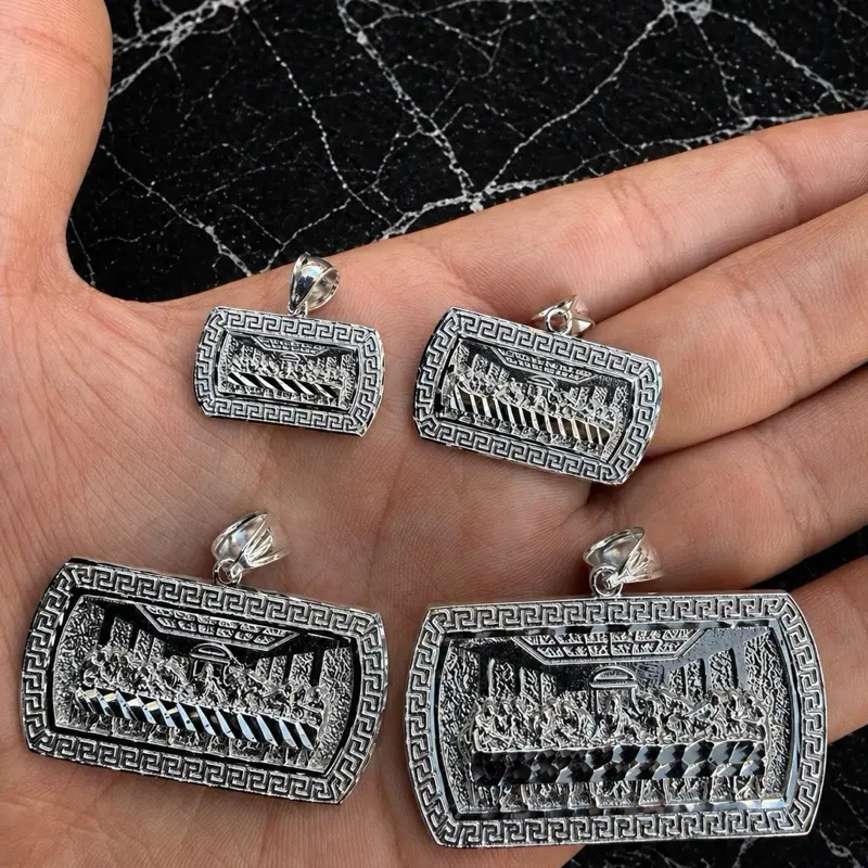 925 Sterling Silver Last Supper Pendant, Handmade with High Polish and Diamond cut