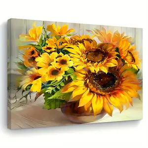 Sunflower Vase Canvas Wall Art Print - 30.48cm Wooden Frame Decoration, Artistic, Suitable for Living Room, Bedroom, Kitchen, Office - Perfect Gift for Bachelorette Party, Size (1 x 2), Available in Framed and Unframed Options