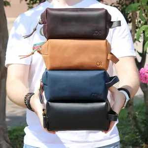 Personalized Full Grain Leather Dopp Kit - Premium Gifts For Him, Boyfriend, HusbAnd, Fathers, and Groomsmen Toiletry Bag For Wedding Gifts