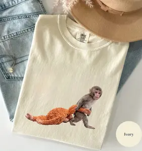 Punch Baby Monkey Shirt, Emotional Plush Toy Monkey Tee, Lonely Monkey Graphic T Shirt, Viral Sad Monkey Shirt