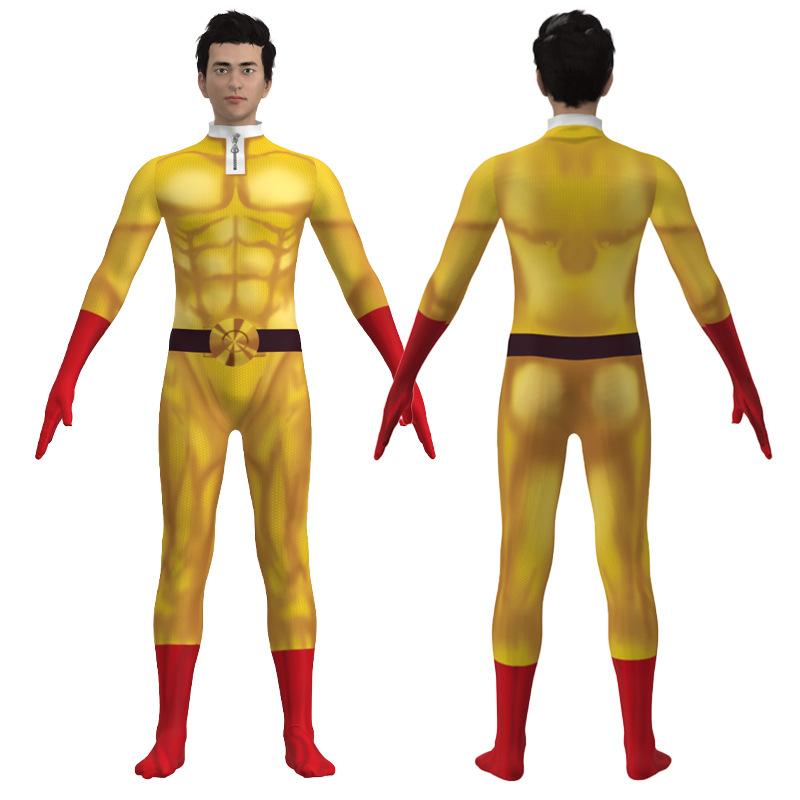 Saitama Cosplay Costume One-Punch Man Jumpsuit, Halloween & Anime Party Full-Body Outfit for Kids & Adults