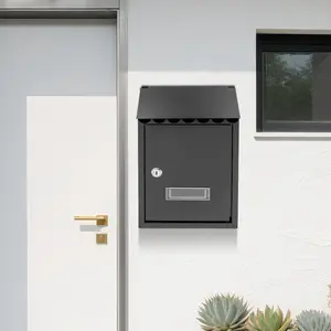Black Wall Mounted Mailbox 30cm for Residential Apartment Office Key Storage