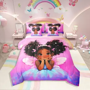 Black Girls Comforter Set,African Princess with Wings 7 Pieces Bedding Set,with Comforter,Sheets,Pillowcases & Shams