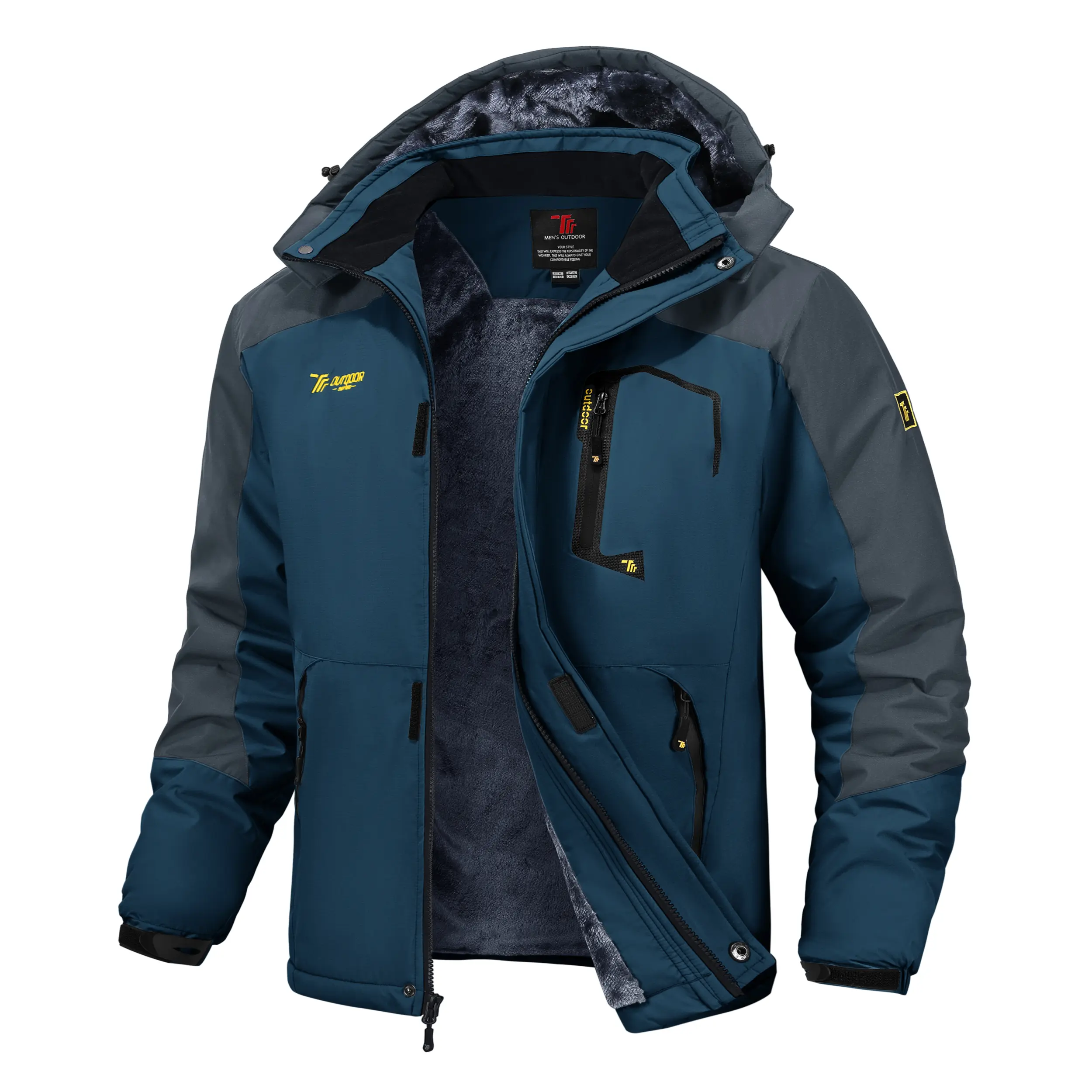 GOPUNE Men's Plus Size Winter Coat Big and Tall Men Thermal Lined Jackets Water Resistant Windprooof Fleece Skiing Coats Snowboard Jacket Parka Raincoat with Hood