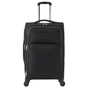 Softside Expandable Luggage with Spinner Wheels, 24-Inch Softside Checked Medium Luggage, Lightweight Checked Suitcase with Expandable Zippered Pocket and TSA Lock, Black