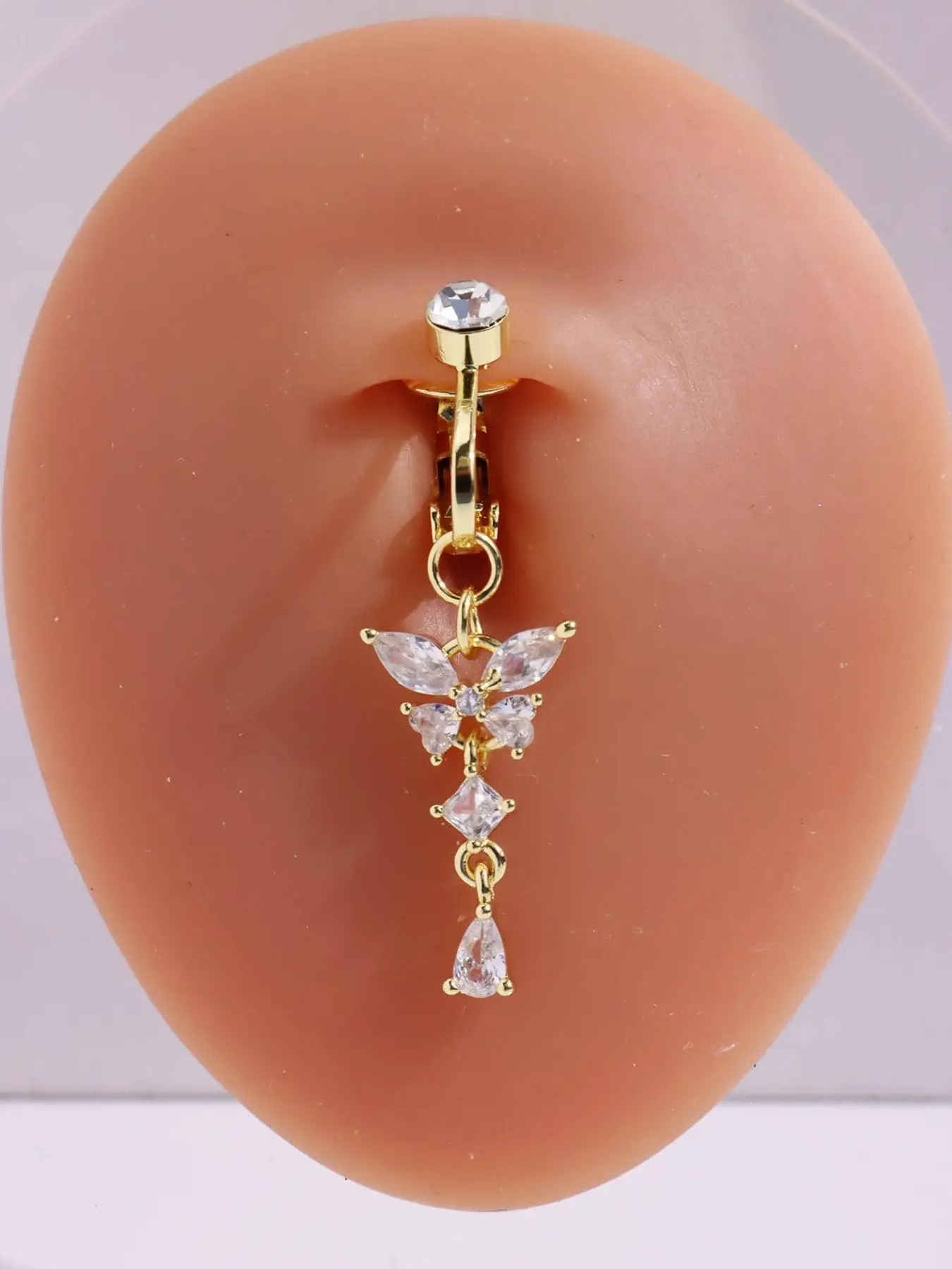 1pc Fake Piercing Navel Belly Ring Non-Piercing Cubic zirconia Butterfly Fake Belly Button Piercing Clip On For Women's Jewelry Stainless Steel Jewelry Suitable For Daily Wear By Women Clip On Belly Button Rings