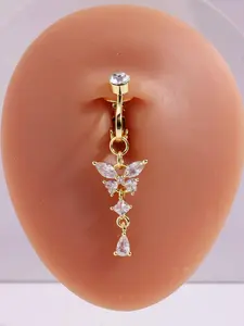1pc Fake Piercing Navel Belly Ring Non-Piercing Cubic zirconia Butterfly Fake Belly Button Piercing Clip On For Women's Jewelry Stainless Steel Jewelry Suitable For Daily Wear By Women Fake Belly Rings