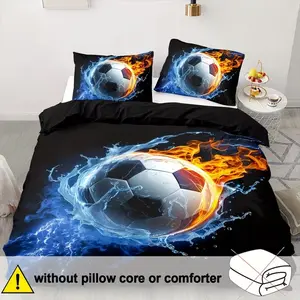 Boys Football Bedding Set, Soft Comfortable, Single Bed, Includes 1 Fitted Sheet and 2 Pillowcases, Durable, Seasonal Use
