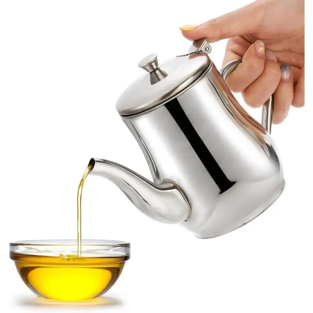 Stainless Steel Oil Dispenser - Kitchenware Multi-Use Container with Filter & Separator, Non-Stick Large-Capacity Condiment Holder (24oz/32oz) for Household Frying Grease Storage