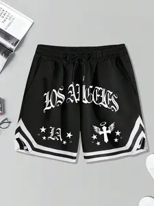 Men's Los Angeles Gothic Streetwear Basketball Shorts, 2026 Retro LA Graphic Drawstring Athletic Shorts, Breathable Quick-Dry Workout Shorts for Gym Streetwear, Gift for Guys