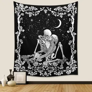The Lovers Skull Tapestry,Black and White Romantic Constellation Skeleton Lightweight Tapestries Wall Hanging Decor for Living Room Bedroom Home Decoration