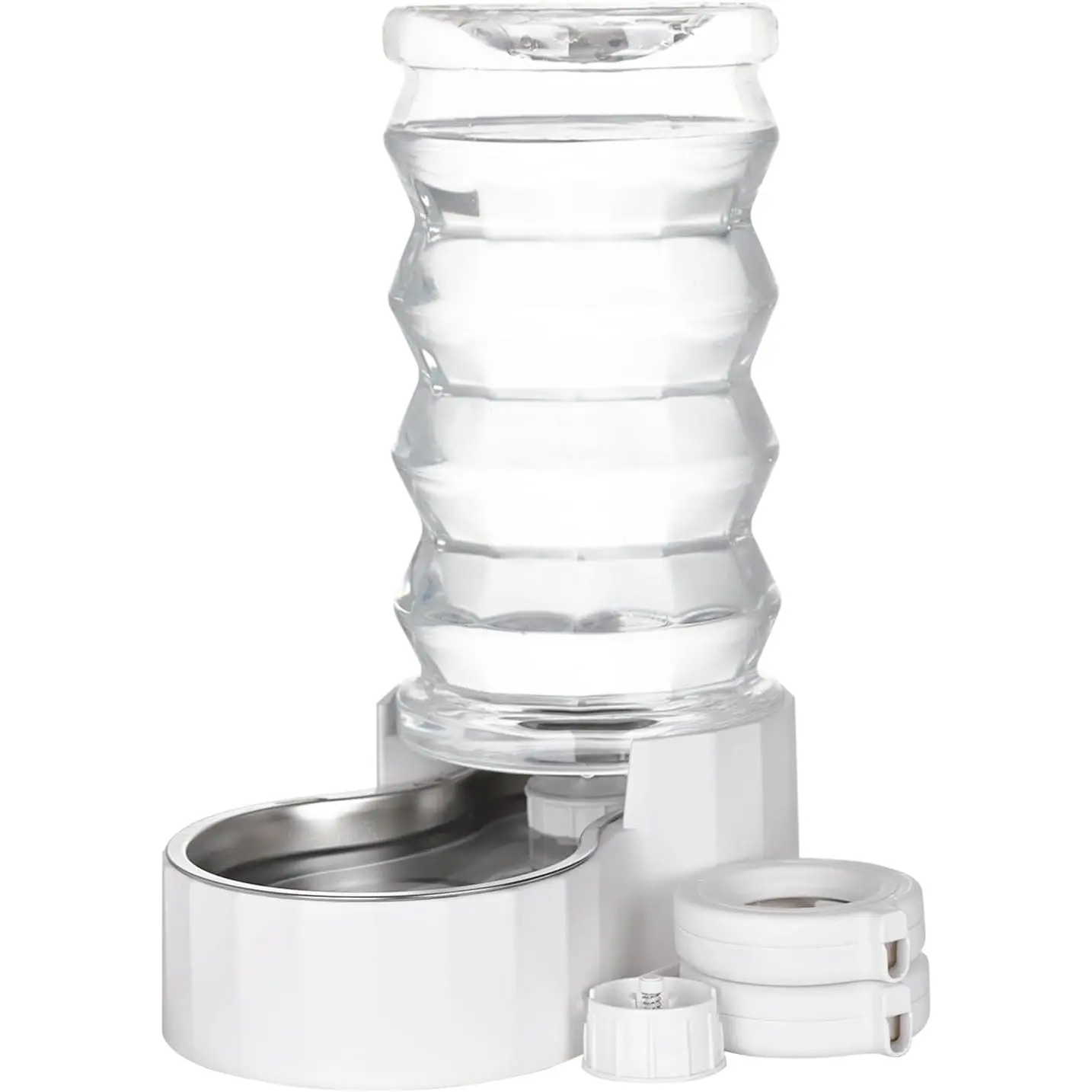Upgraded 8L Automatic Gravity  Water Bowl Dispenser,  , Stainless Steel  Water Dispenser, Large Capacity Water Dispenser with Two Caps and Filters (Pure White,8L)