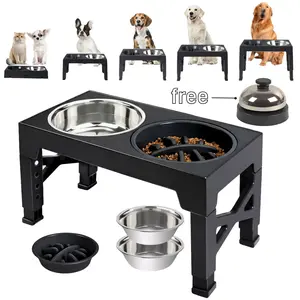 Tywhoolon Adjustable Elevated Dog Bowls 5-Level Height Settings 2 Stainless Steel Bowls 1 Slow Feeder 3.2" to 12.2" Height Range Free Hand Bell Included Suitable for All Dog Breeds