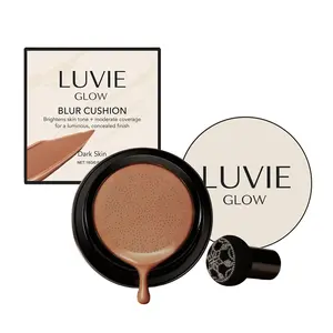 Blur Cushion (Deep Skin Tone) 18g with Mushroom Puff, Natural Concealer Even Skin Tone, Lightweight Fit Long-Lasting Cushion Foundation