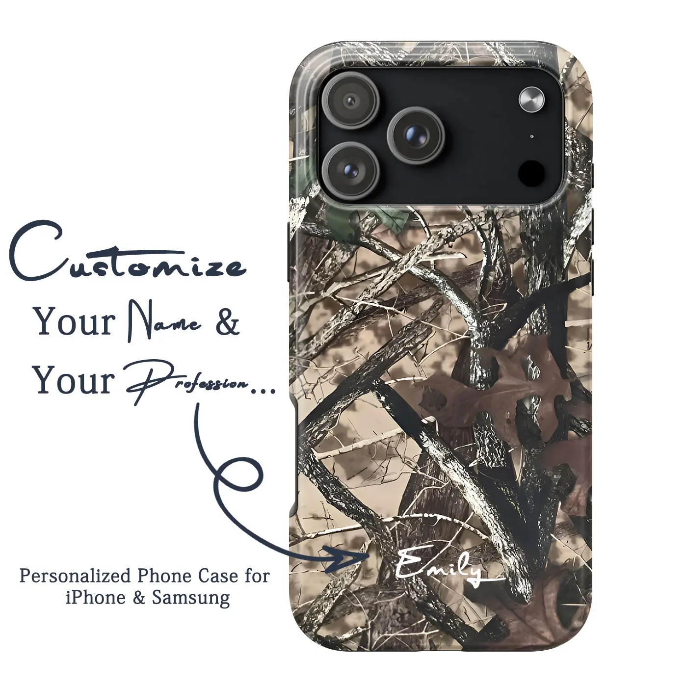 Customized TPU Smartphone Case - Dual-Layer, Shock-Absorbent, Glossy Finish Camouflage Cover with Personalized Name & Monogram, Protective Accessory for iPhone, Samsung Devices