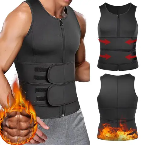 Men's Neoprene Sports Shaping Vest - Zippered Sauna Sweat Vest, Waist Trainer Fitness Corset with Double Trimmer Belts for All-Season Use, Neoprene Sports Vest