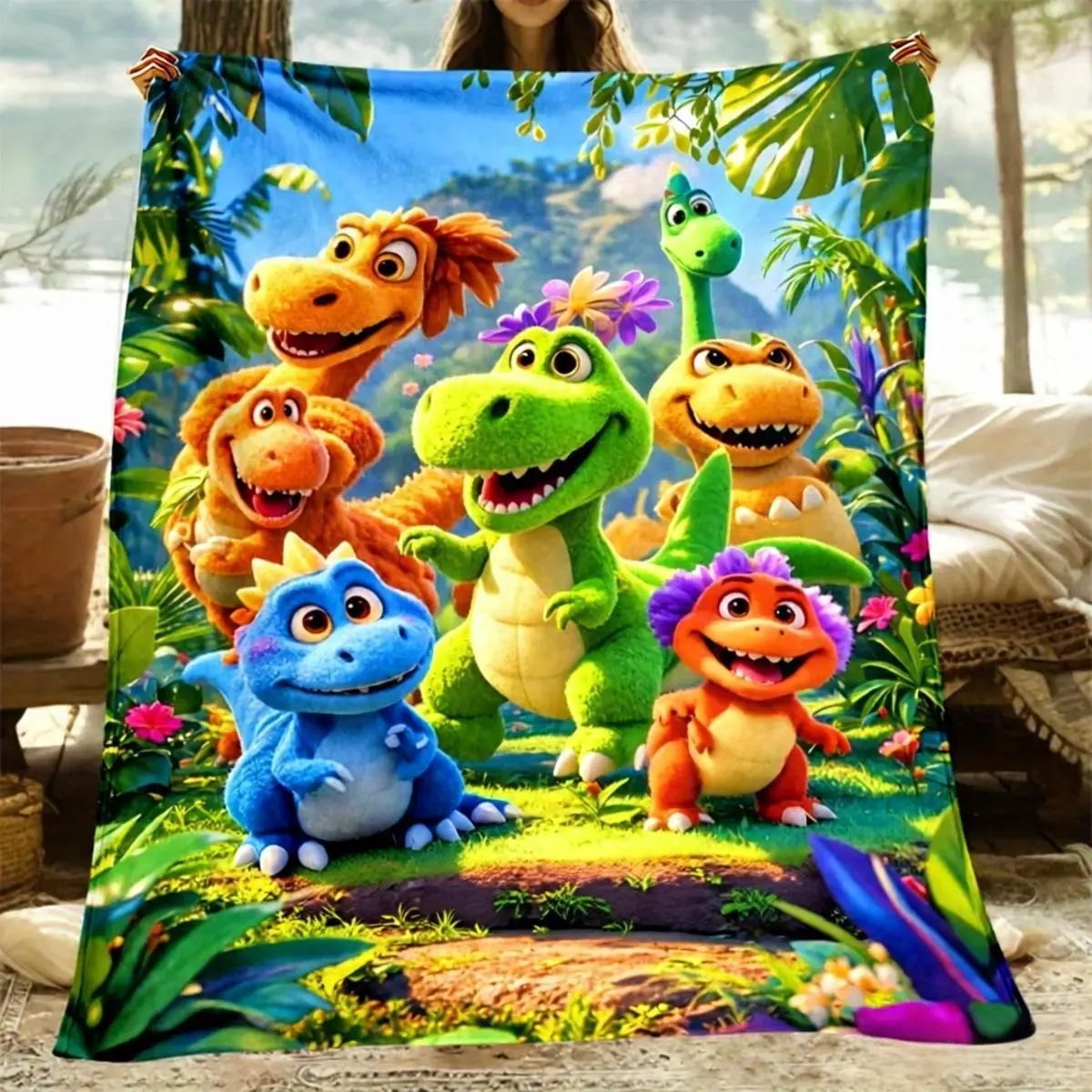 1 cartoon dinosaur high-definition printing  flannel blanket,, lightweight suede blanket