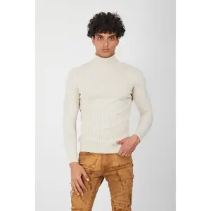 Sand Men’s Turtleneck Sweater -Neutral Knit Pullover