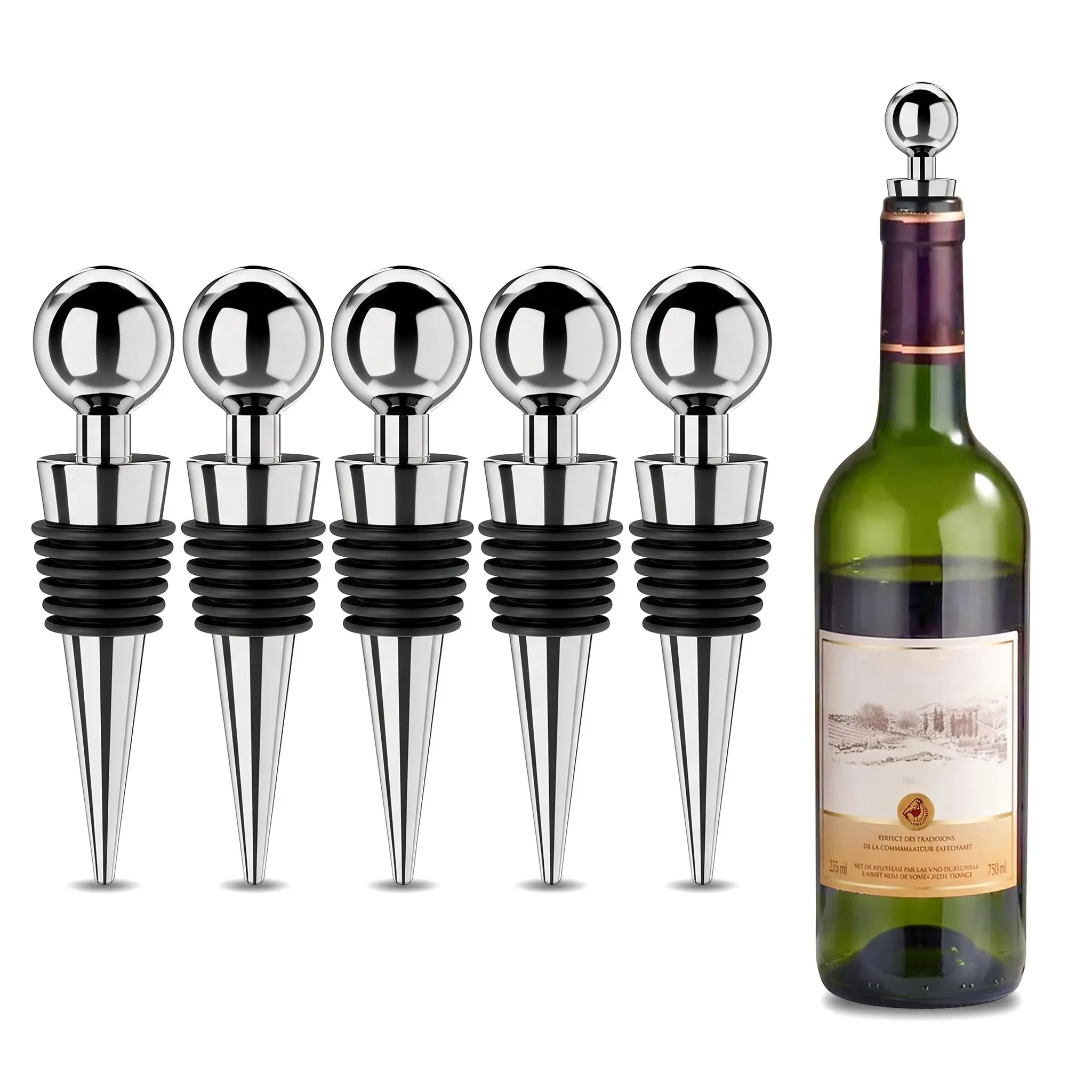 Wine Stoppers for Wine Bottles 3Pcs Vacuum Wine Bottle Stopper with Silicone Reusable Wine Corks, Leak proof Keep Fresh Suitable for Standard (Silver, 3 Pack)