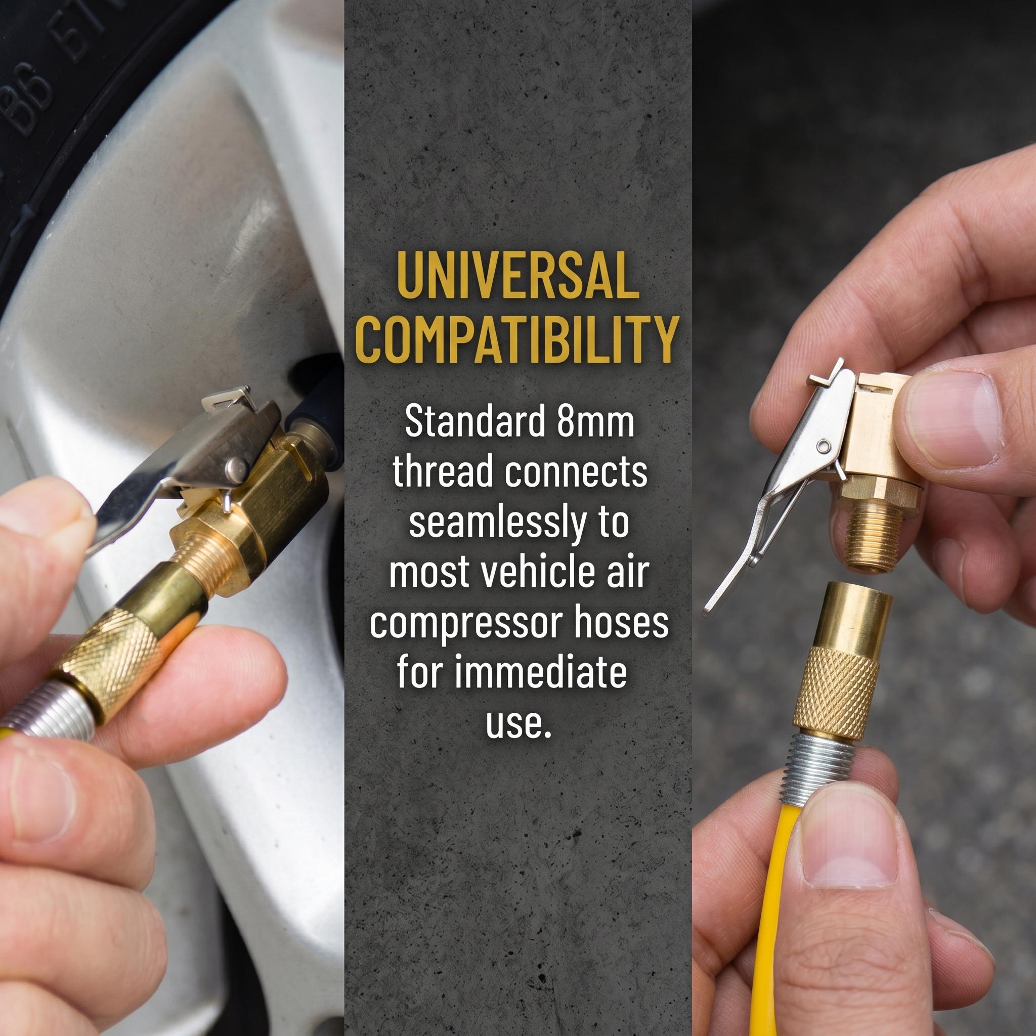 Brass Locking Air Chuck with Clip-on Locking Design, 8mm Top Thread Auto Inflator Hose Nozzle, Leak-proof Connection, Built-in On/Off Switch Valve, Universal Fit for Cars - Practical Balloon Pump Connector & Men's Gift Favor-MM1, Light Trucks, Personal Ve