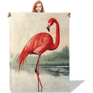 Flamingo Throw Blanket 50x60, Elegant Bird Design Blankets for Bedroom Decor, Plush Flannel Flamingo Gifts for Nature Lovers and Adults