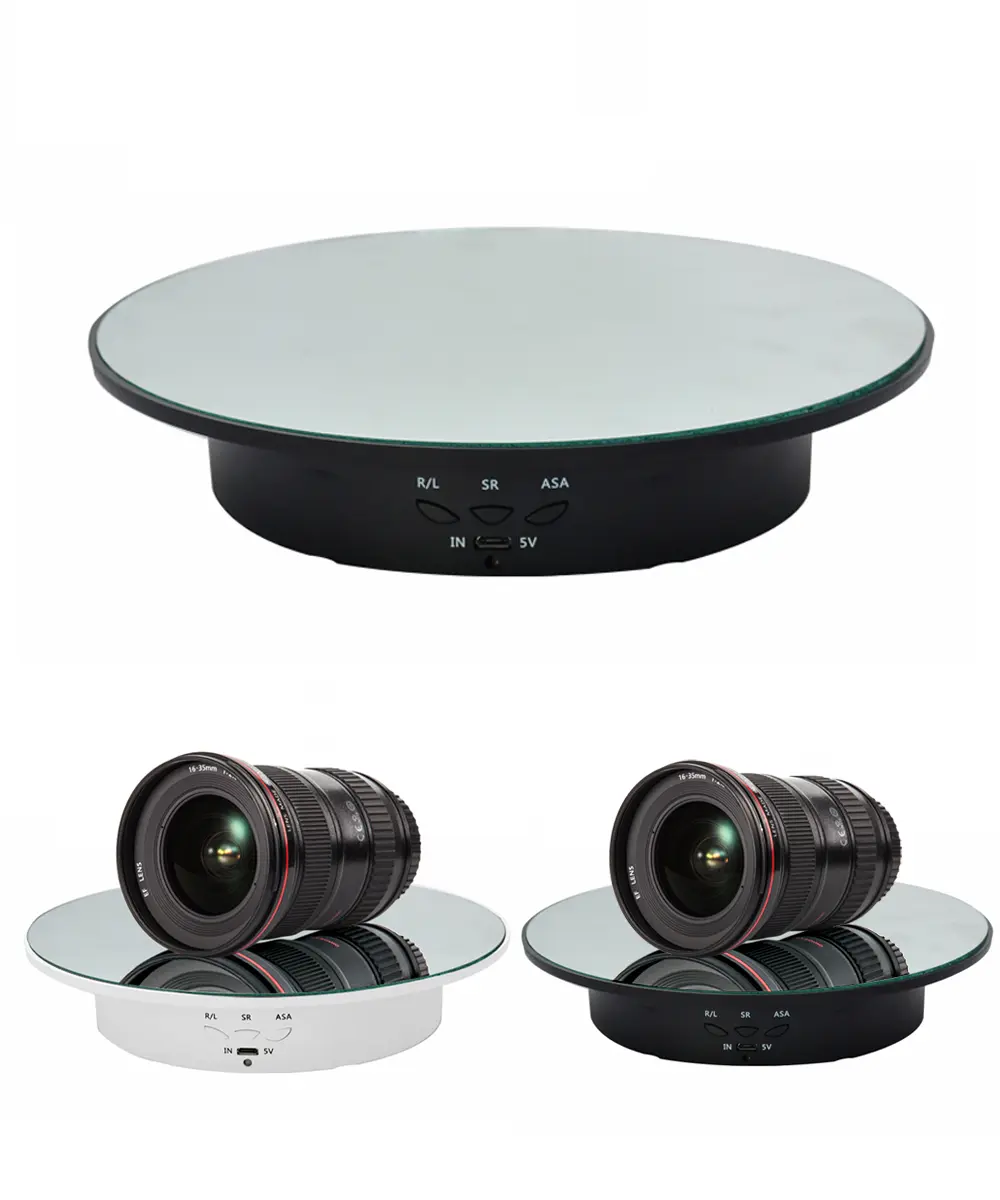 360-Degree Electric Rotating Turntable,Low Noise Adjustable Smooth Rotation Non-Slip Display Stand for Photographic Products (Black, 7.8 inches/Load 17 LB/with Mirror Glass) display stand Universal Electric Camera Bear Plug Picture Cord Smartphone
