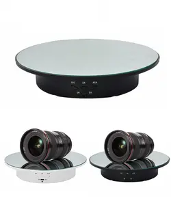 360-Degree Electric Rotating Turntable,Low Noise Adjustable Smooth Rotation Non-Slip Display Stand for Photographic Products (Black, 7.8 inches/Load 17 LB/with Mirror Glass) display stand Universal Electric Camera Bear Plug Picture Cord Smartphone
