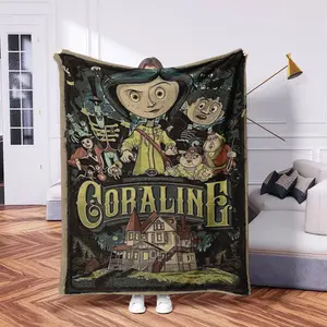 Coraline Retro Art Style Character Blanket, Flannel Throw for Fans, Warm Home Decor, Perfect Gift for Friends and Family, Lightweight Seasonal Blanket, Flannel Blankets