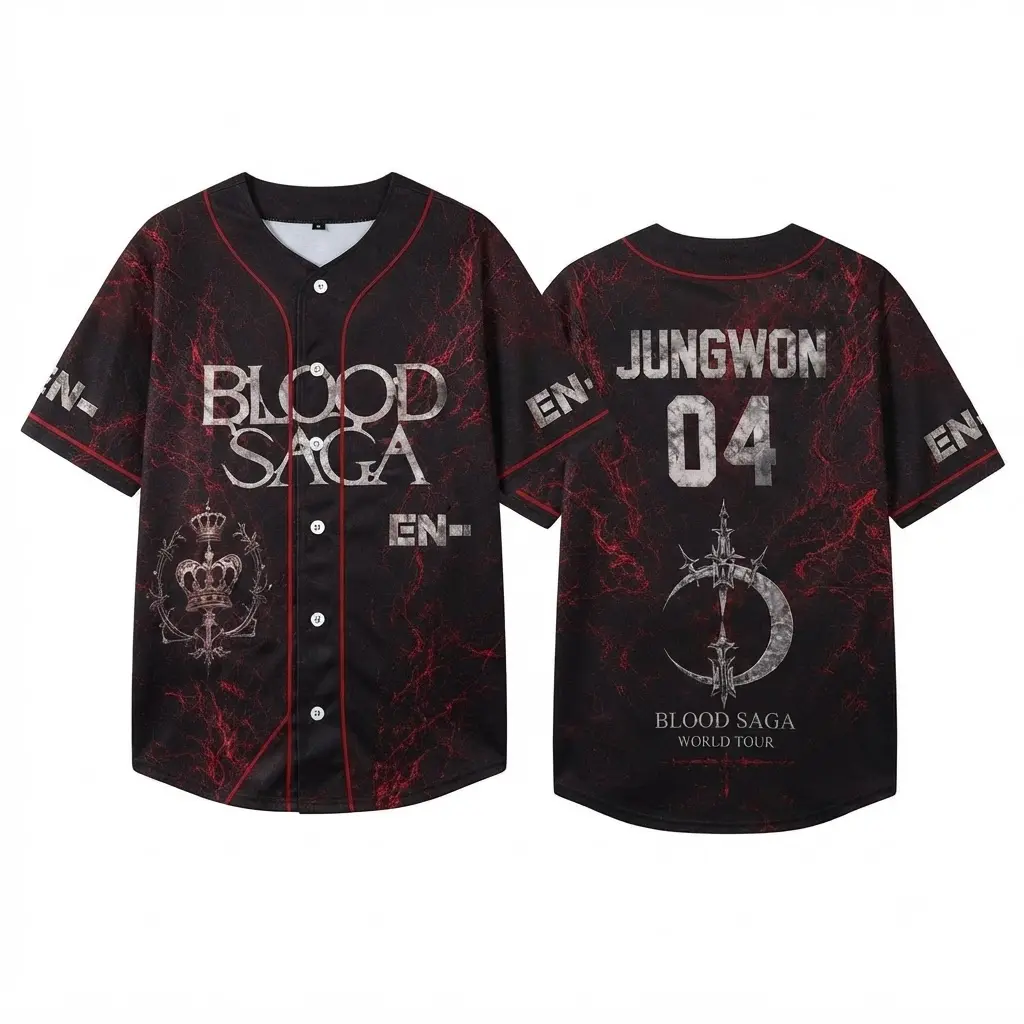 Kpop Boy Band Concert Outfit Baseball Jersey, Kpop Streetwear Croptop, Engene World Tour Merch Custom Kpop Jersey, Oversized Y2K Concert Top