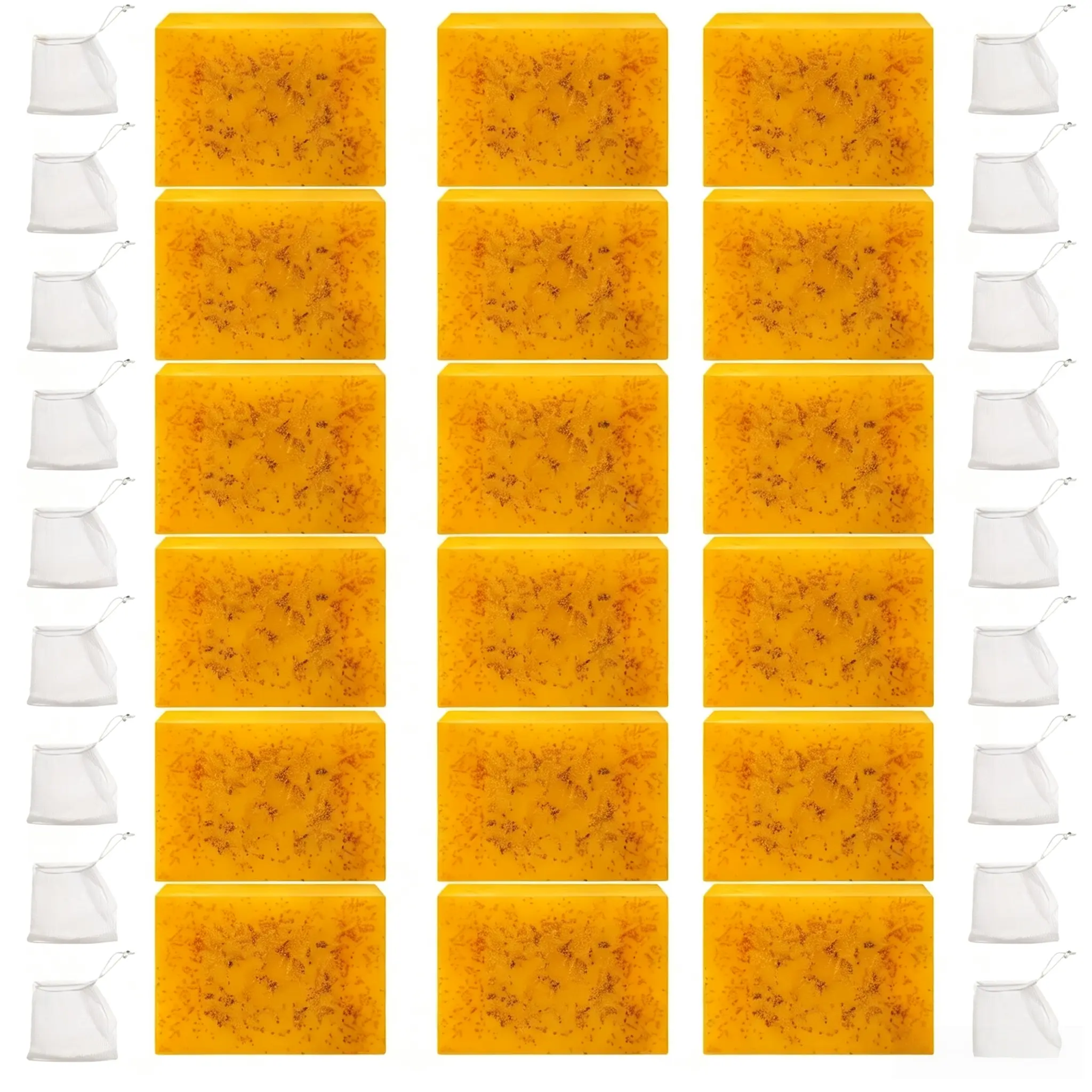 Multi-Pack Lemon Turmeric Blend Kojic Acid Cleansing Soap Bars (100g Each) with Mesh Foaming Bag - Infused Hyaluronic Acid, Natural Plant Extracts, Nourishing Moisturizer - Daily Evening Body Care Gentle Deep Pore Cleanser for Face & Body, All Skin Types