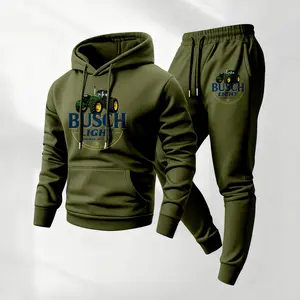 Men's Vintage Drink-Themed Hoodie And Sweatpants Set Classic Western Style, Comfortable Men's Sportswear, A Must-Have For Beer Lovers, Perfect For Casual Everyday Wear 08