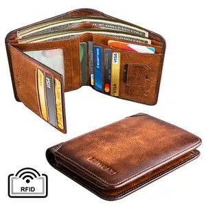 Cognac Brown Vertical Trifold Vintage Wallet - Classic American Cowboy Casual Driver's License Leather Card Holder, Multi-Functional Leather Case, Holiday Gift
