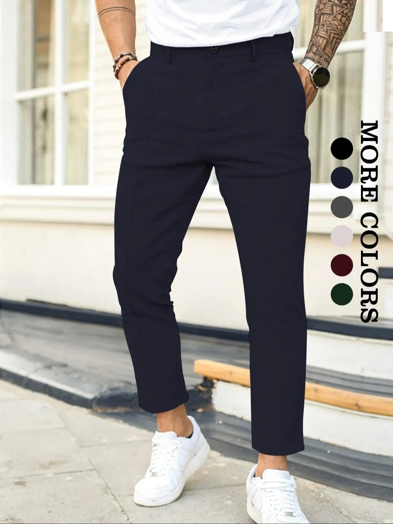 Men's Plain Button Fly Straight Leg Trousers, Menswear Pants, Summer Outfits 2024, Casual Slim Fit Comfortable Business Office Street Wear, Men Bottom