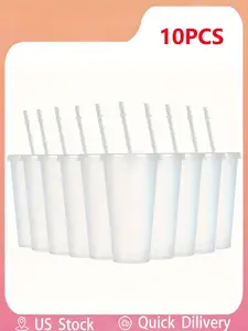 10 count  Cups with Lids and Straws, 24 oz Glitter Plastic Tumbler Iced Coffee Cups Travel Mug Cup for Birthday Party, Smoothie Juices Beach Party, Bachelor Party (Clear)