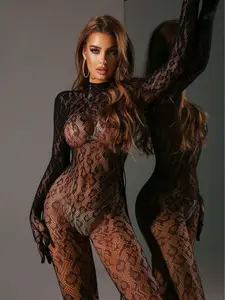 Wild Sexy Leopard Print Semi-Transparent Fitted Mesh Top, Butt-Hugging Outfit with Tights Womenswear Bodysuits Teddy one-piece lingerie passion robe