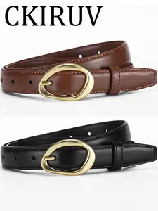 Women's Fashion Gold Buckle Thin Waist Belt, Simple PU Leather Belt for Daily Wear, Stylish Ladies' Accessory, Trendy Belt, Street Style Belt